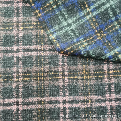 Woolen Boucle checked with loops yarn brushed fabric